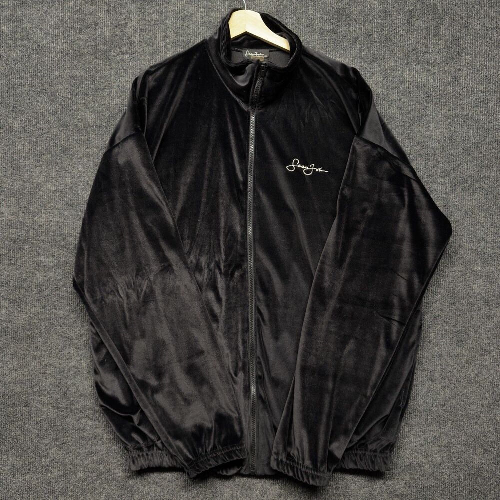 VTG Sean Jean Velour Track Jacket Black Men Size 3XL Streetwear Hip Hop USA 90s